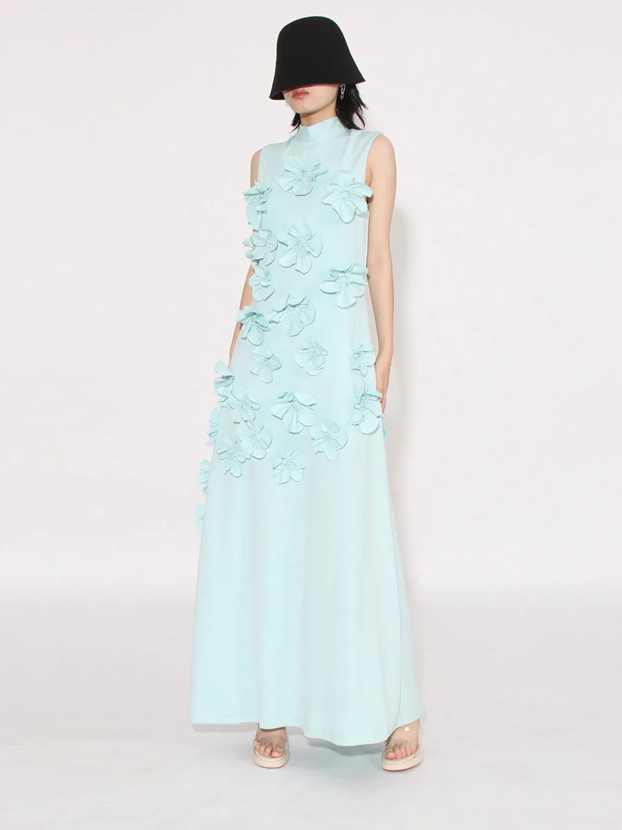 French Pink 3D Flower Appliques Sheath Maxi Dress
