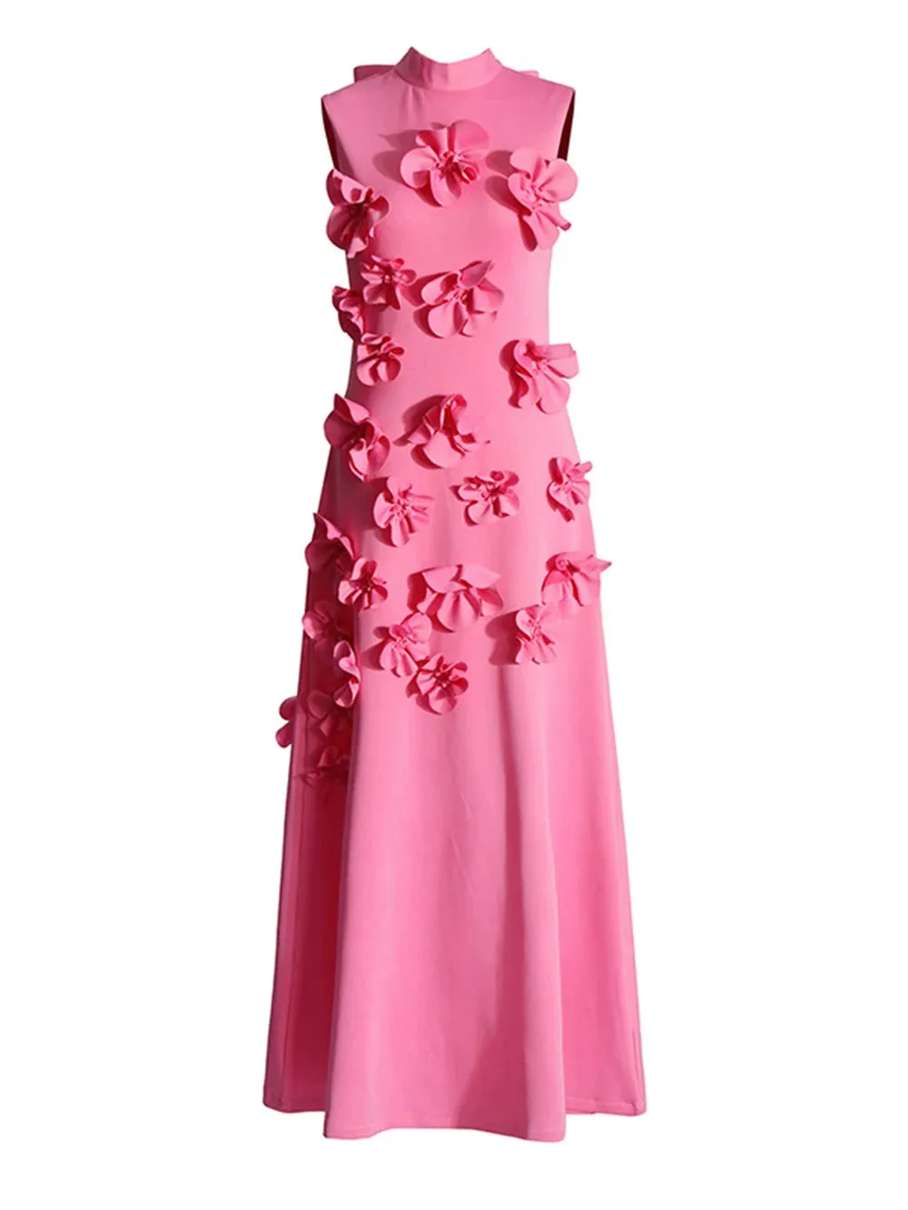 French Pink 3D Flower Appliques Sheath Maxi Dress
