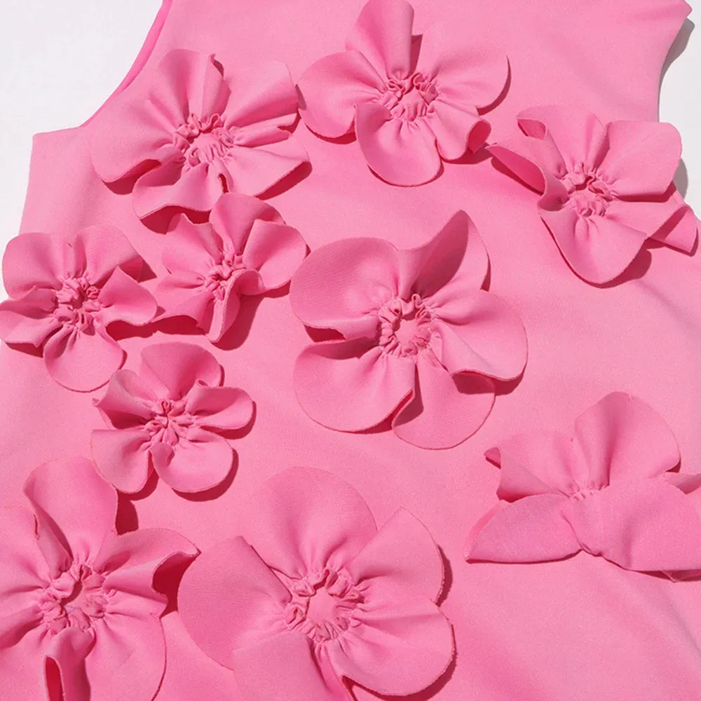 French Pink 3D Flower Appliques Sheath Maxi Dress