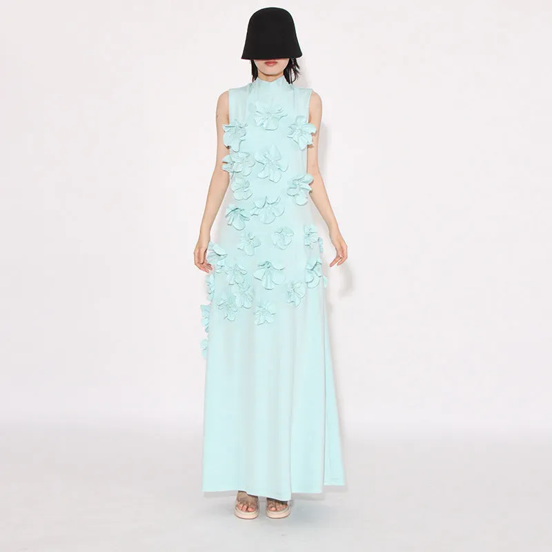 French Pink 3D Flower Appliques Sheath Maxi Dress
