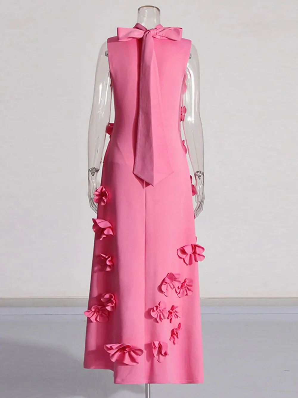 French Pink 3D Flower Appliques Sheath Maxi Dress