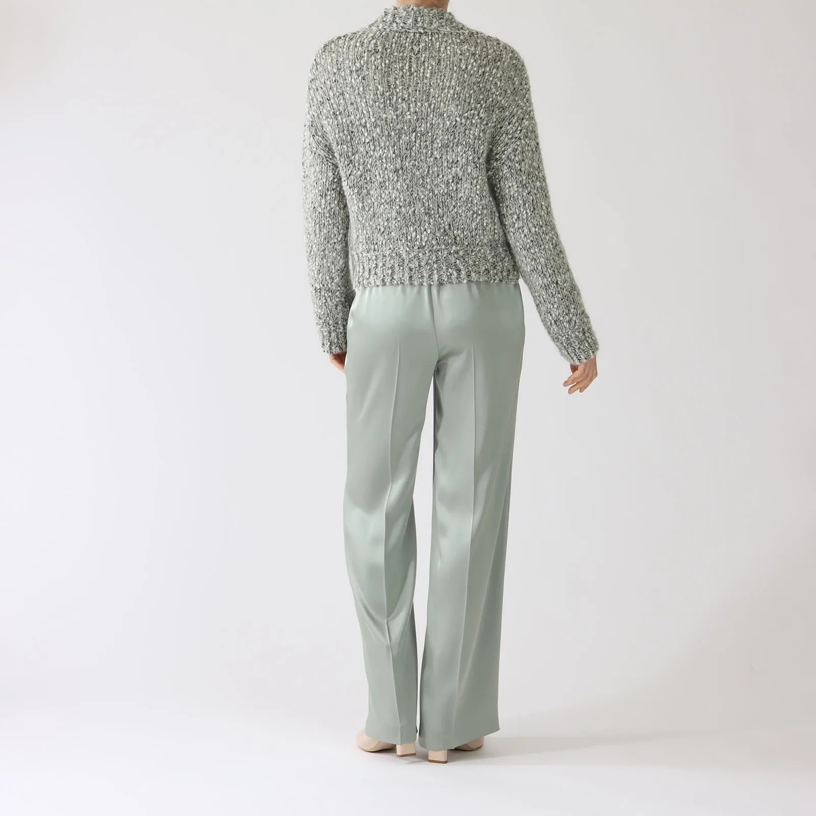 Frozen Sage Woven Wool Blend Cardigan
