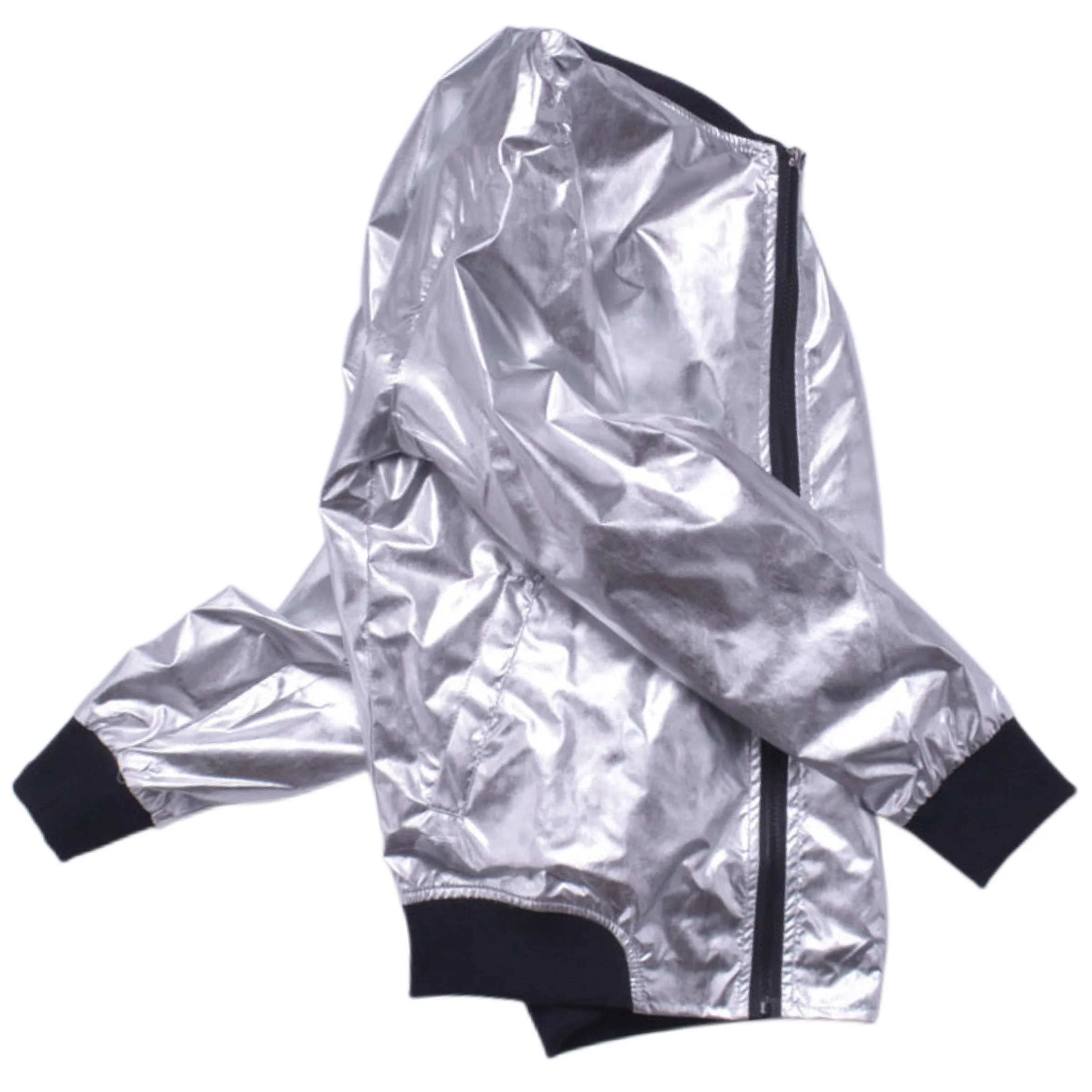 Futuristic Metallic Men Jacket in Gold and Silver Laser Stand Collar Cardigan