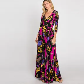 Geo Magenta Venechia Maxi Wrap Dress