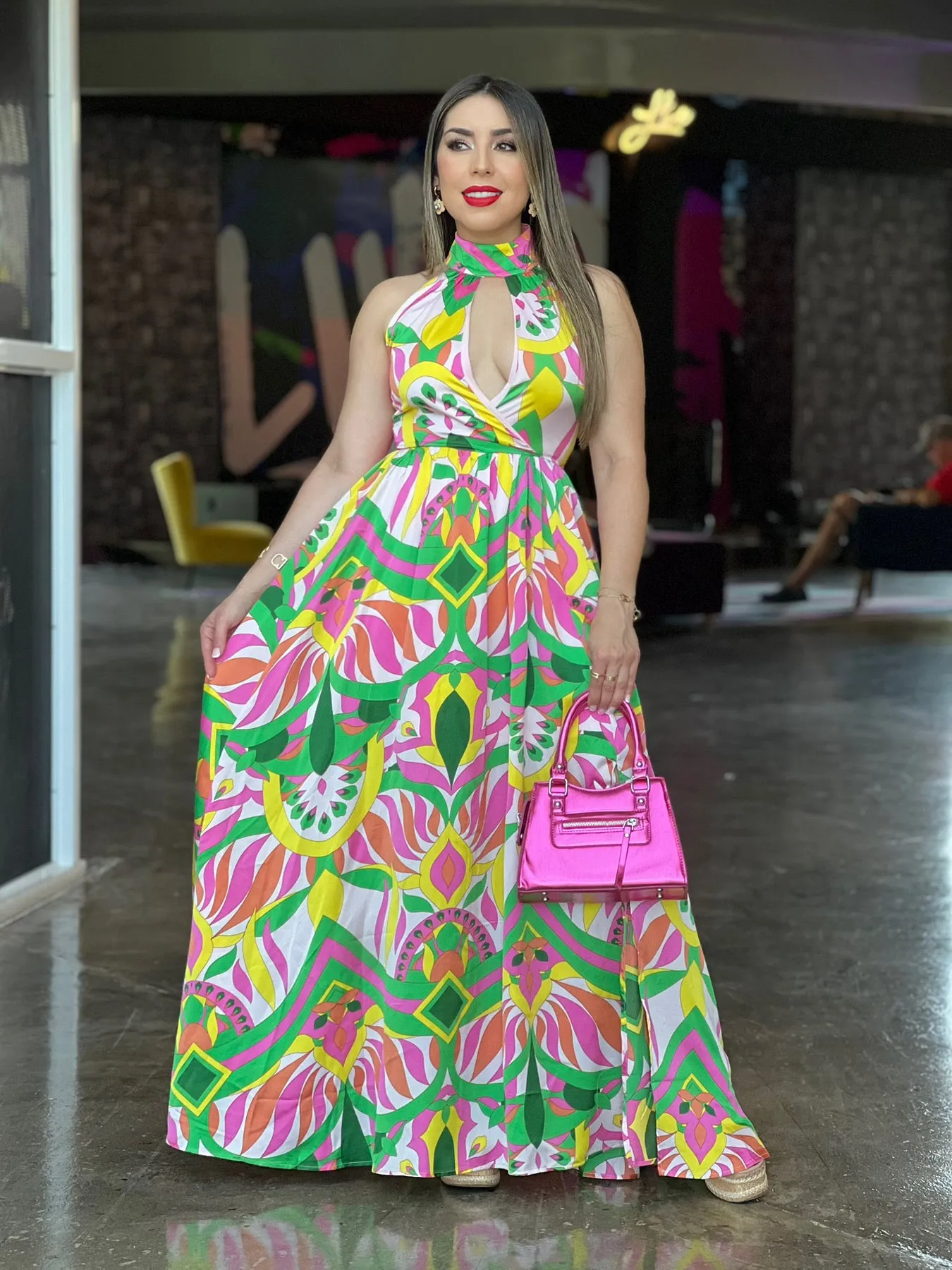 Geographic Print Maxi Dress