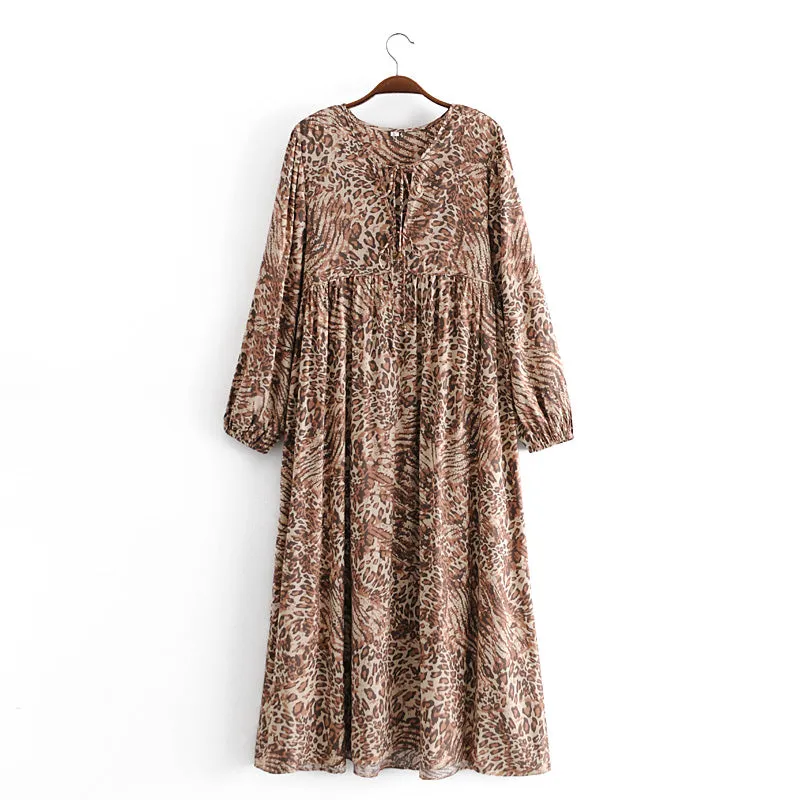 Gown Dress, Boho Maxi Dress, Loose Dress, Brown Wild Tiger