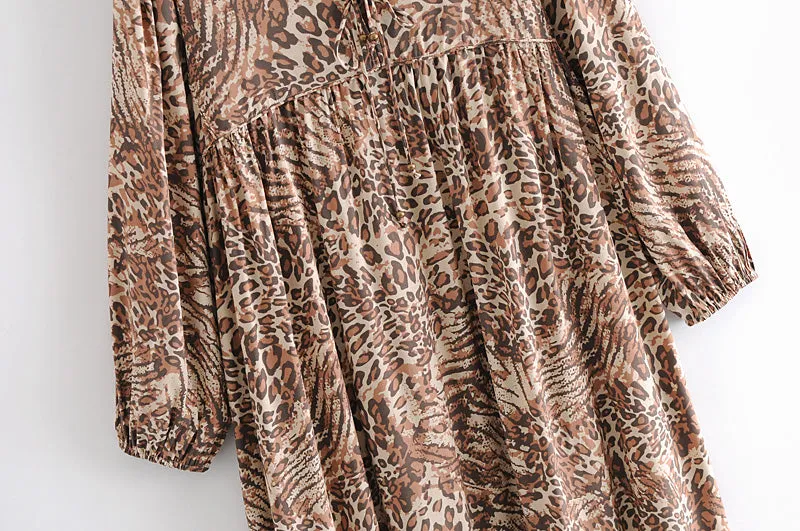 Gown Dress, Boho Maxi Dress, Loose Dress, Brown Wild Tiger