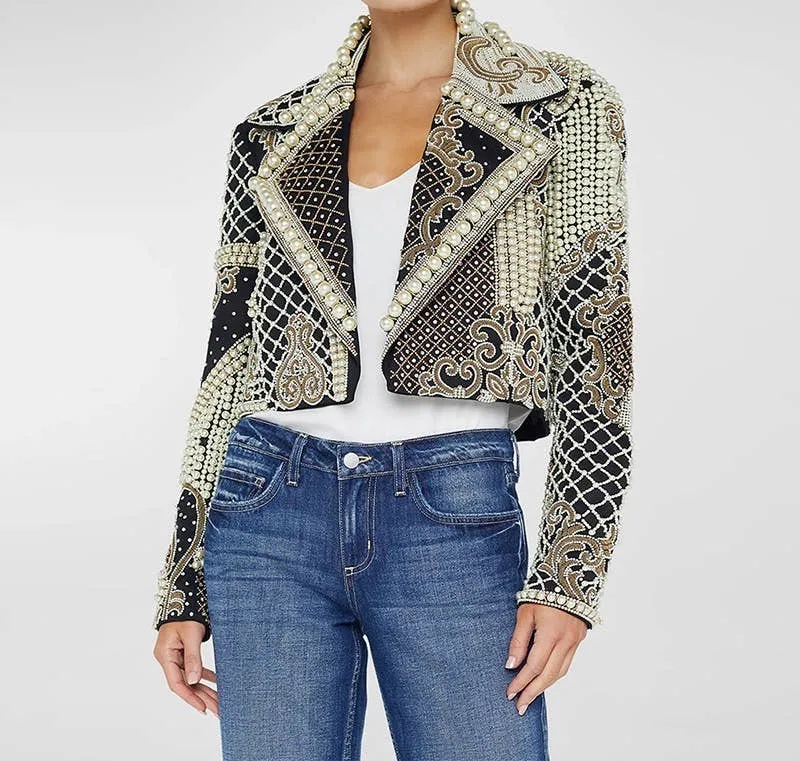 Hand Beaded Cropped Moto