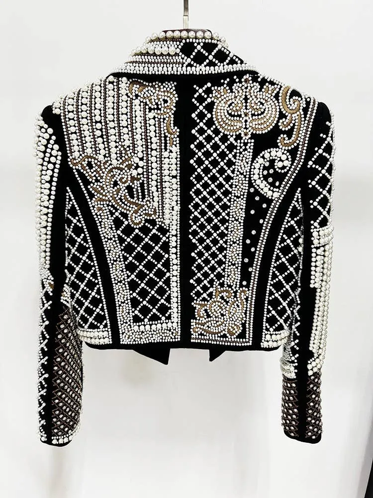 Hand Beaded Cropped Moto