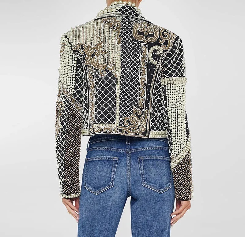 Hand Beaded Cropped Moto