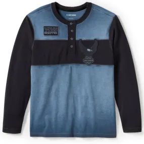 Harley-Davidson Men's Iron Bond II Henley Long Sleeve Shirt, Blue/Black 96368-25VM
