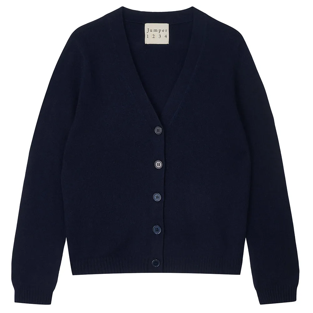 Heart Patch Cashmere Cardigan in Navy and Red