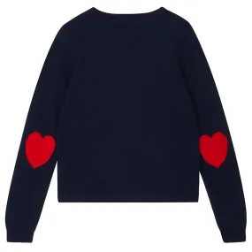 Heart Patch Cashmere Cardigan in Navy and Red