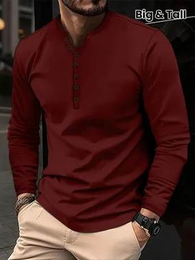 Heeren - Heren Lange Mouw Slim Fit Henley Shirt met Knoopsluiting