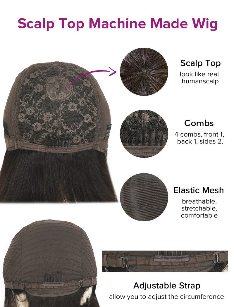 #Highlight Bob Human Hair Wigs With Bangs Scalp Top Machine Made Wig