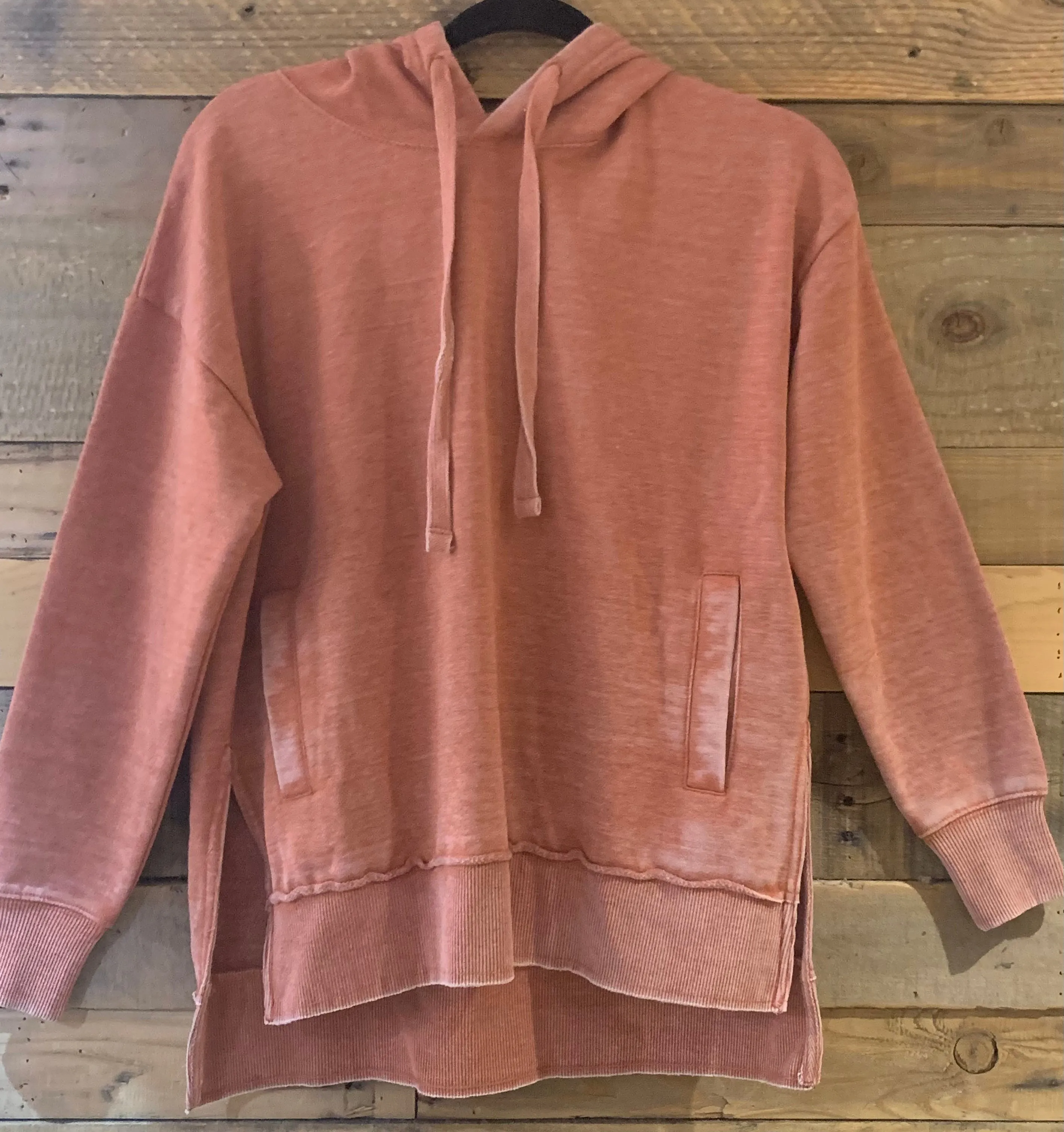Hooded Vintage Washed Fleece in Burnt Orange