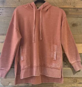 Hooded Vintage Washed Fleece in Burnt Orange