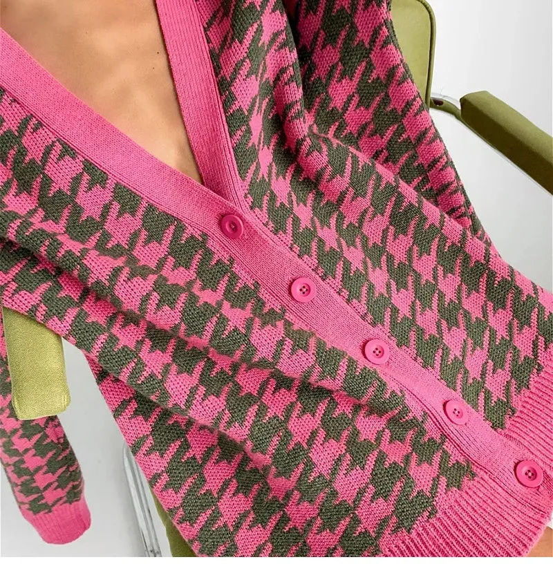 Houndstooth & Trim Casual Grandpa Cardigan