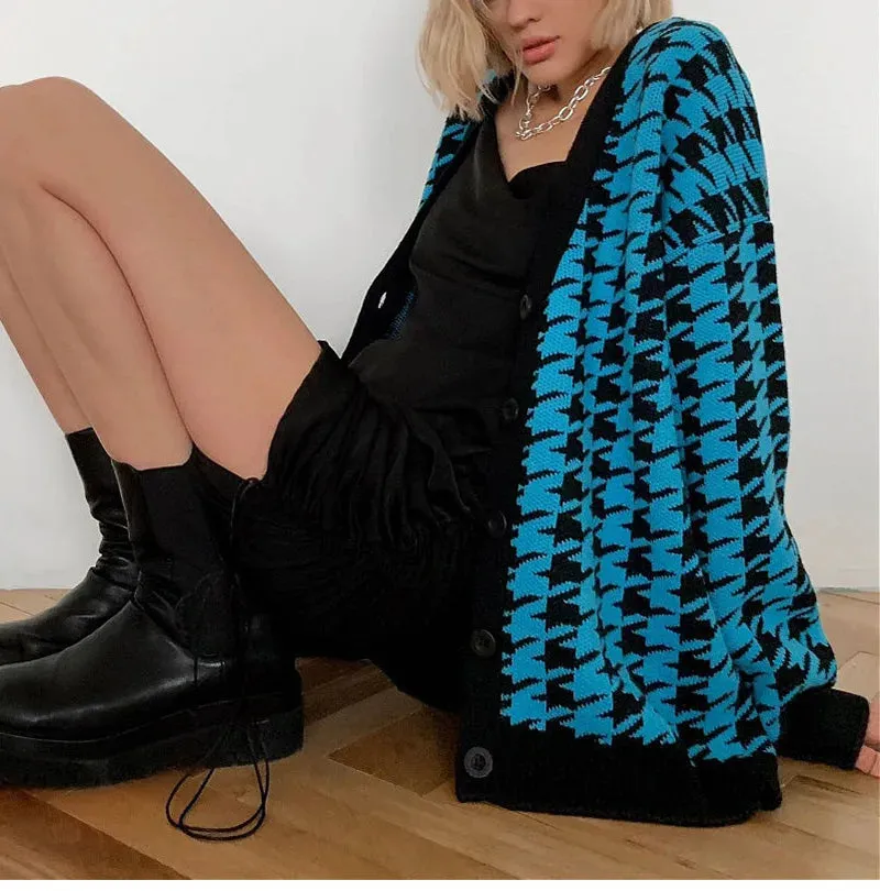Houndstooth & Trim Casual Grandpa Cardigan