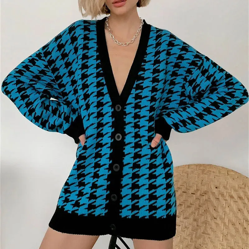 Houndstooth & Trim Casual Grandpa Cardigan