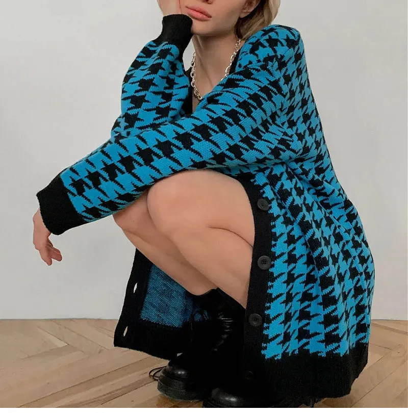 Houndstooth & Trim Casual Grandpa Cardigan