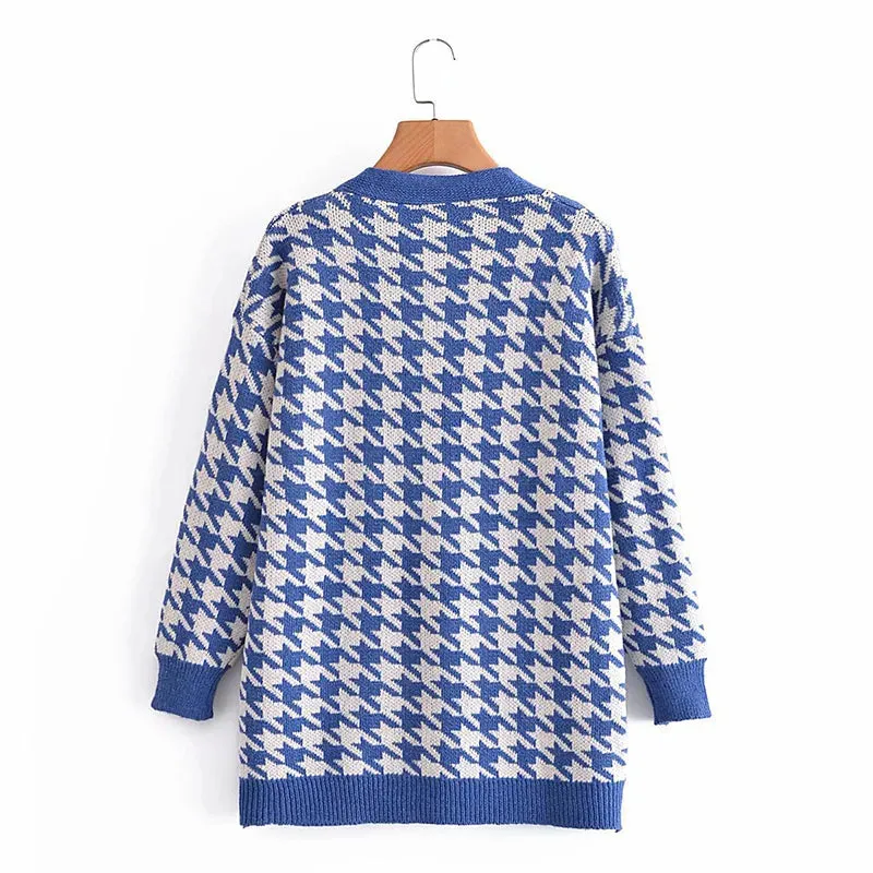 Houndstooth & Trim Casual Grandpa Cardigan
