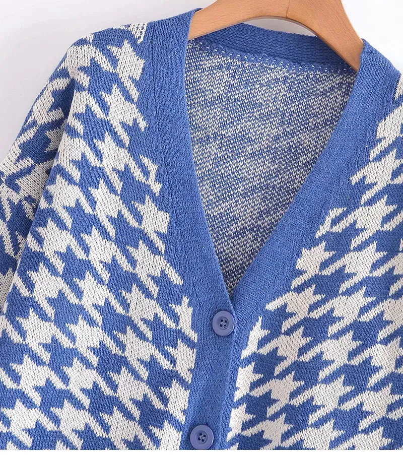 Houndstooth & Trim Casual Grandpa Cardigan
