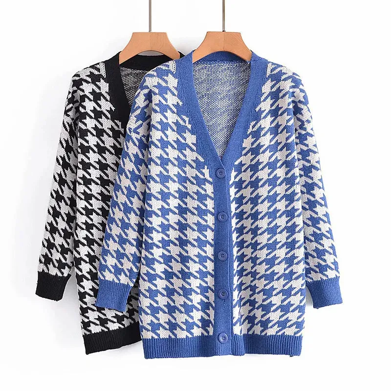 Houndstooth & Trim Casual Grandpa Cardigan