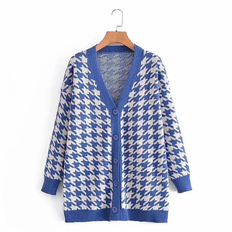 Houndstooth & Trim Casual Grandpa Cardigan