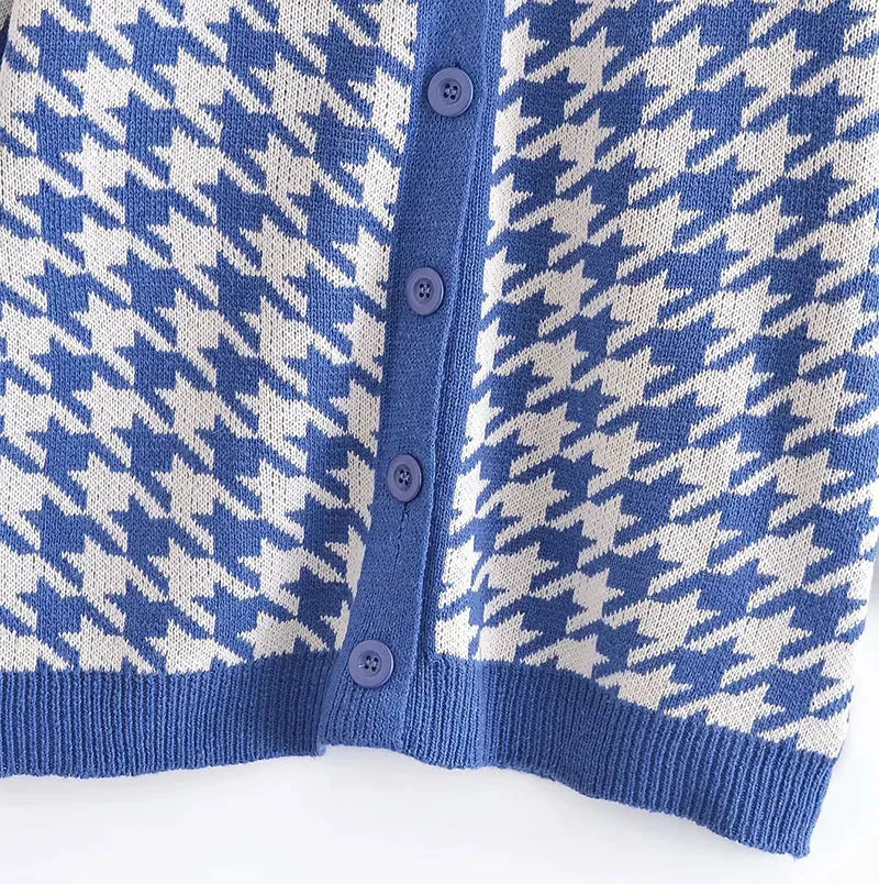 Houndstooth & Trim Casual Grandpa Cardigan