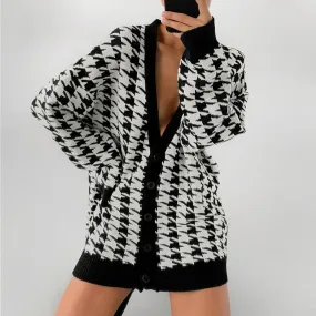 Houndstooth & Trim Casual Grandpa Cardigan