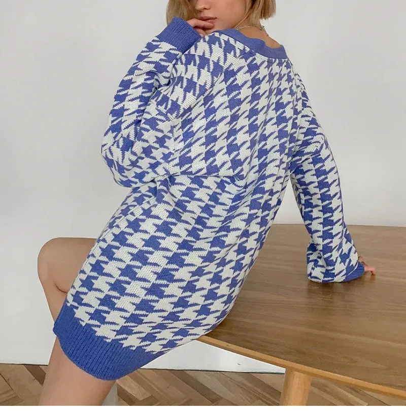 Houndstooth & Trim Casual Grandpa Cardigan