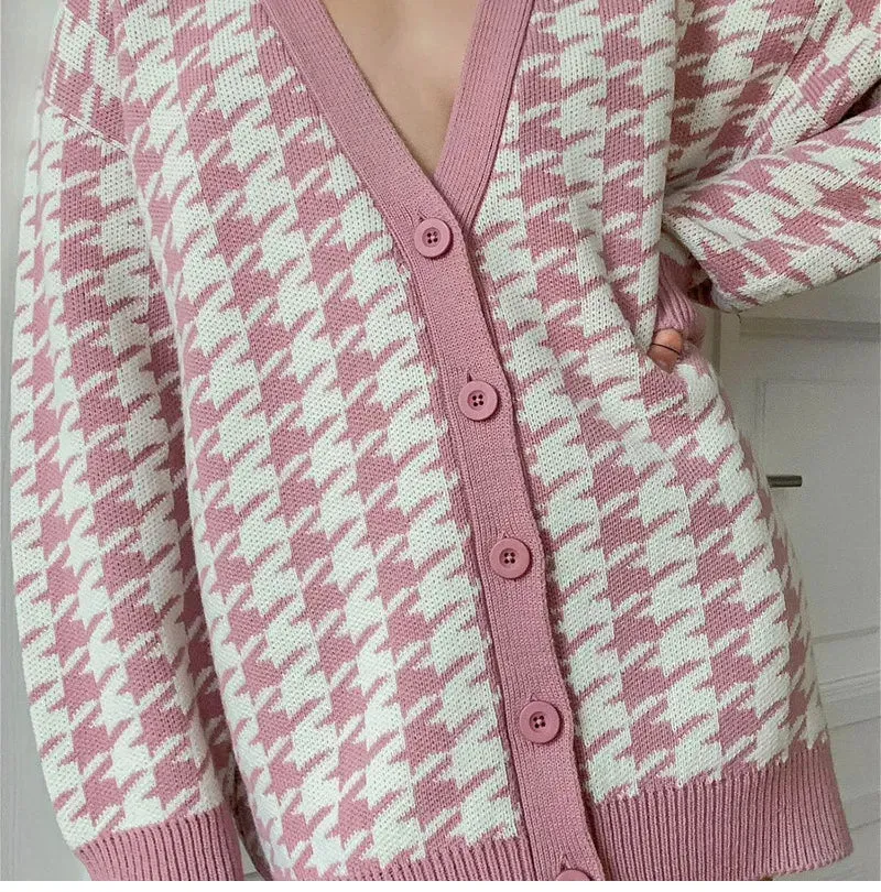 Houndstooth & Trim Casual Grandpa Cardigan