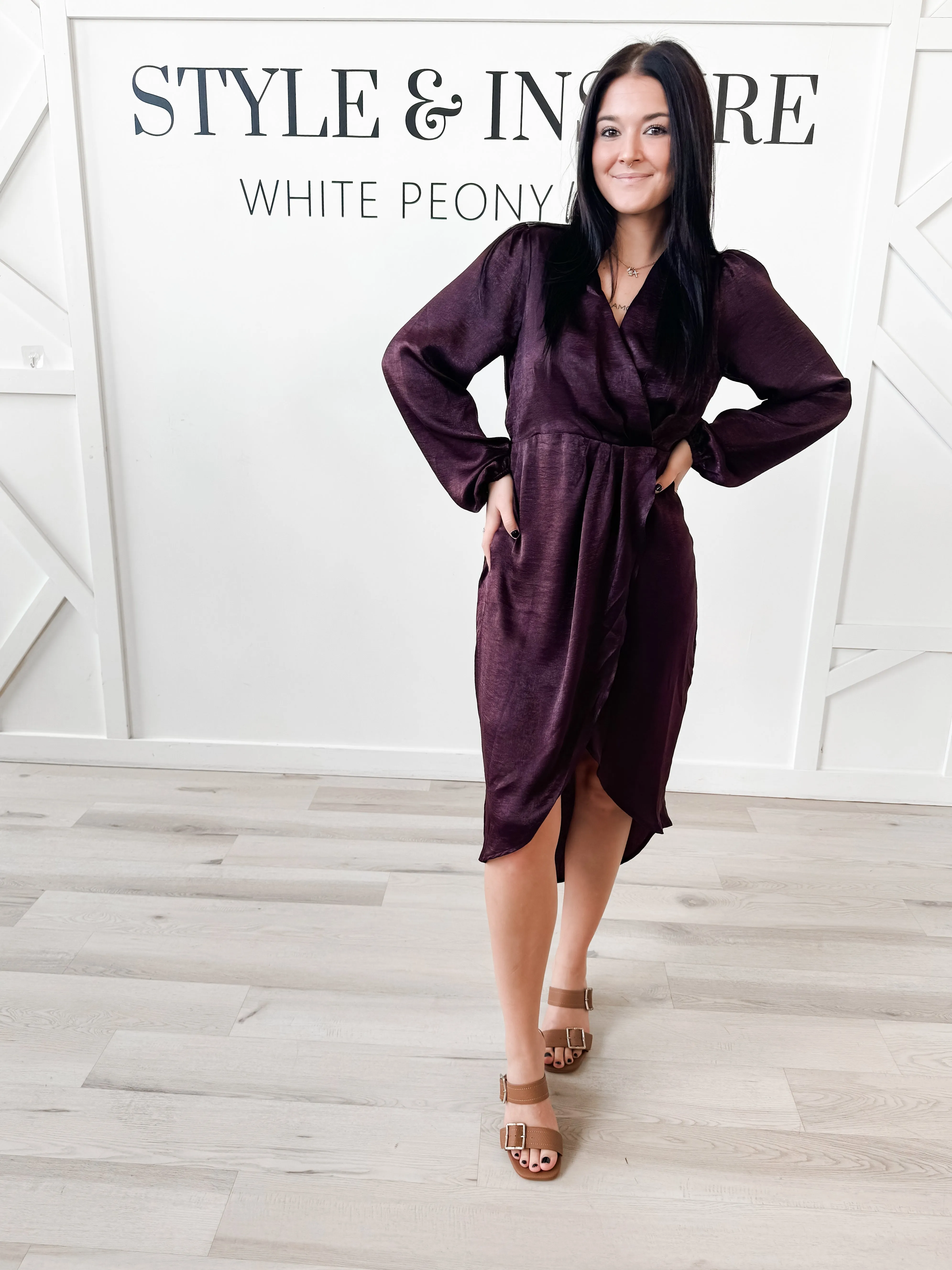 Josie Long Sleeve Surplice Dress