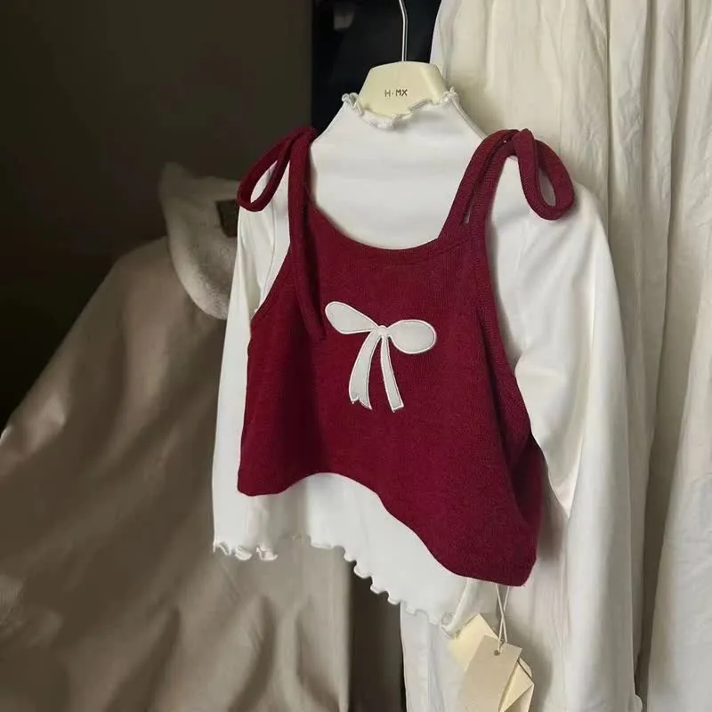 Kid Girl Bow Camisole Two-piece Base Layer Top
