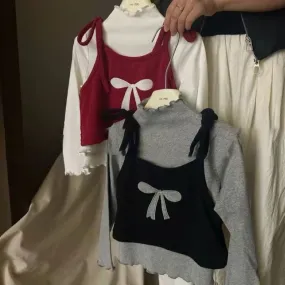 Kid Girl Bow Camisole Two-piece Base Layer Top
