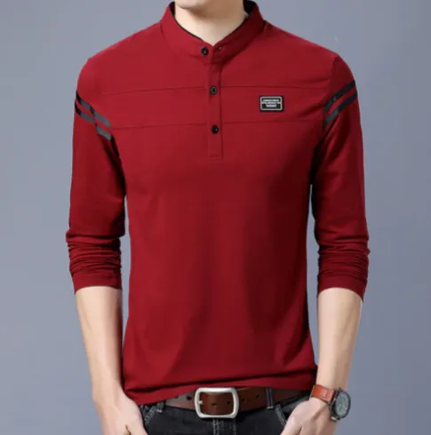 KnitMax - Heren Lange Mouw Henley Shirt met Gestreept Schouderdetail, Casual Slim Fit Top