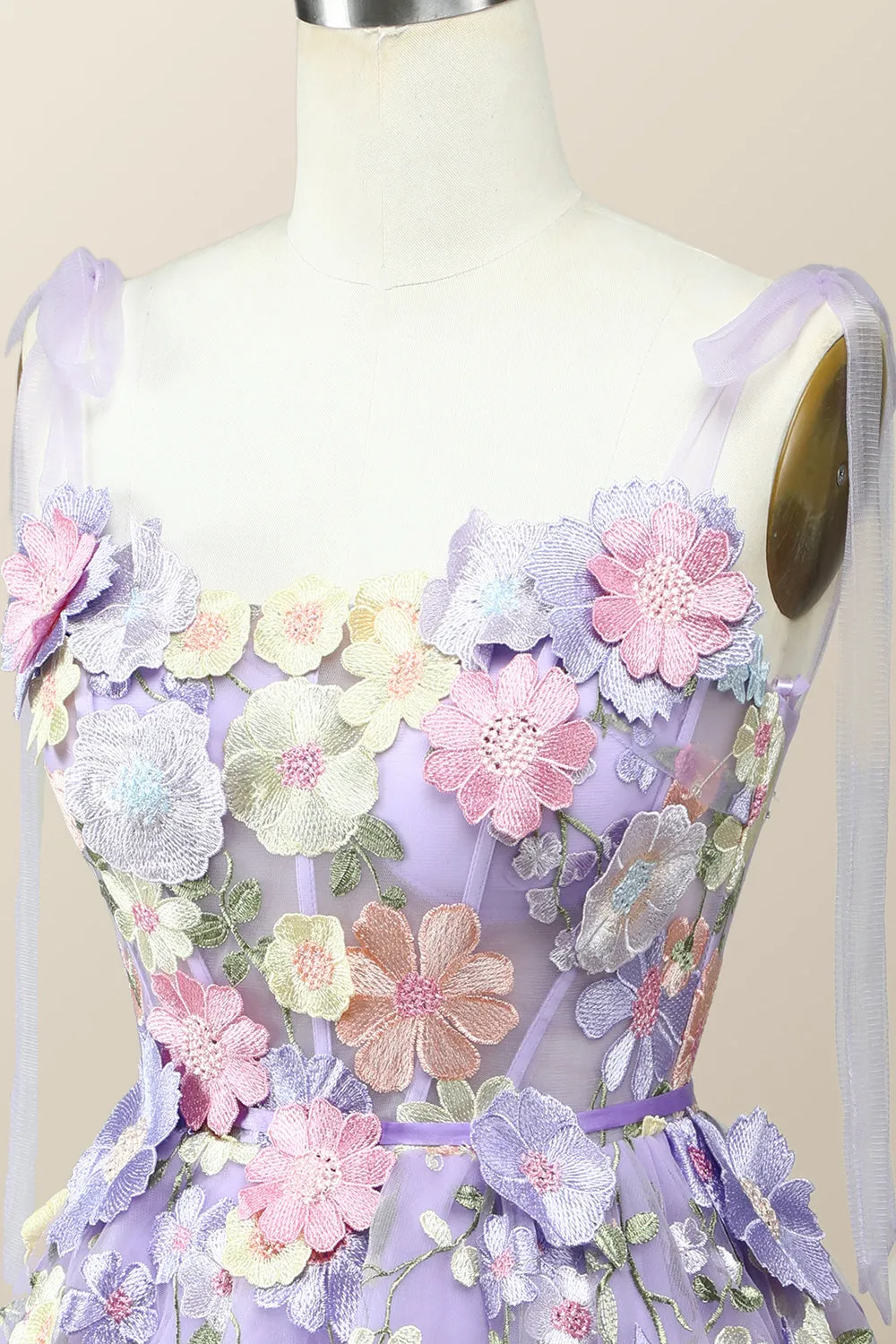 Lavender Floral Embroidered A-line Princess Dress