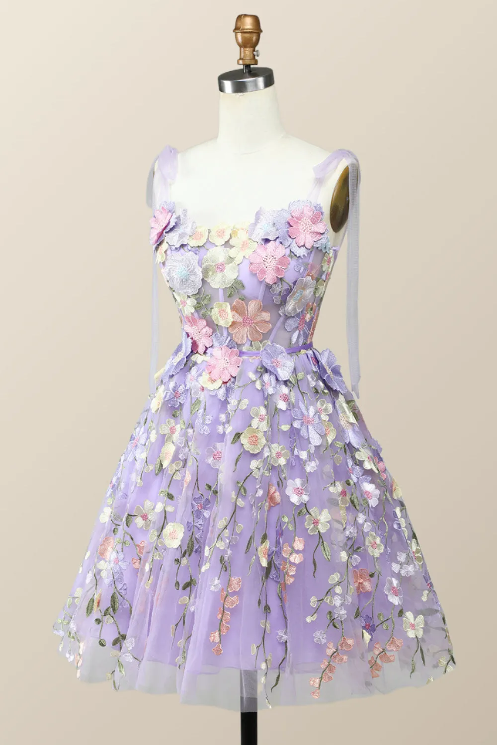 Lavender Floral Embroidered A-line Princess Dress