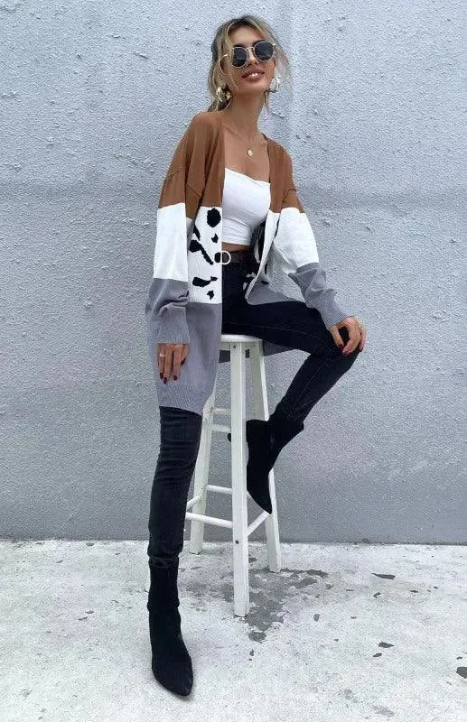 Leopard Print Women Cardigan Sweater