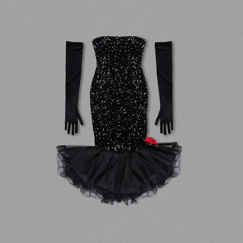 Long Evening Dress - Sleeves Elegant Sequin