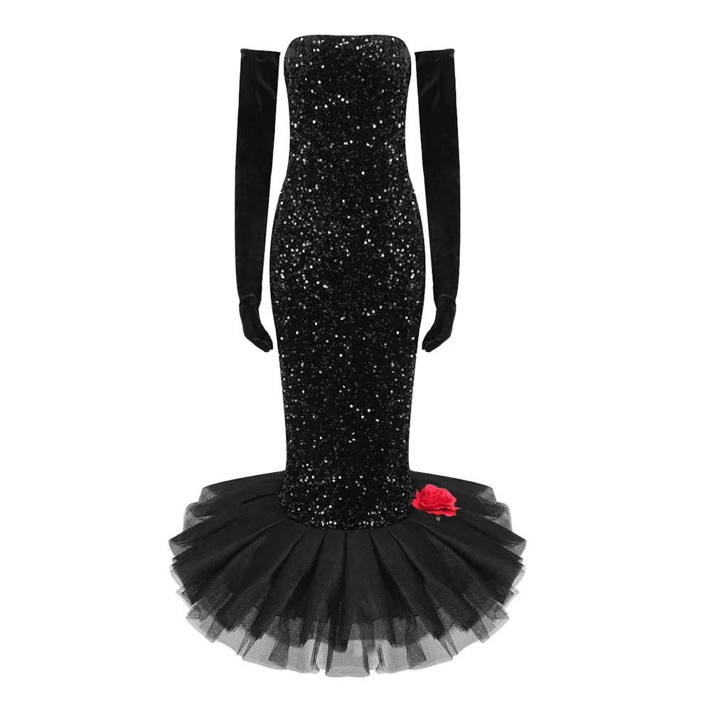 Long Evening Dress - Sleeves Elegant Sequin