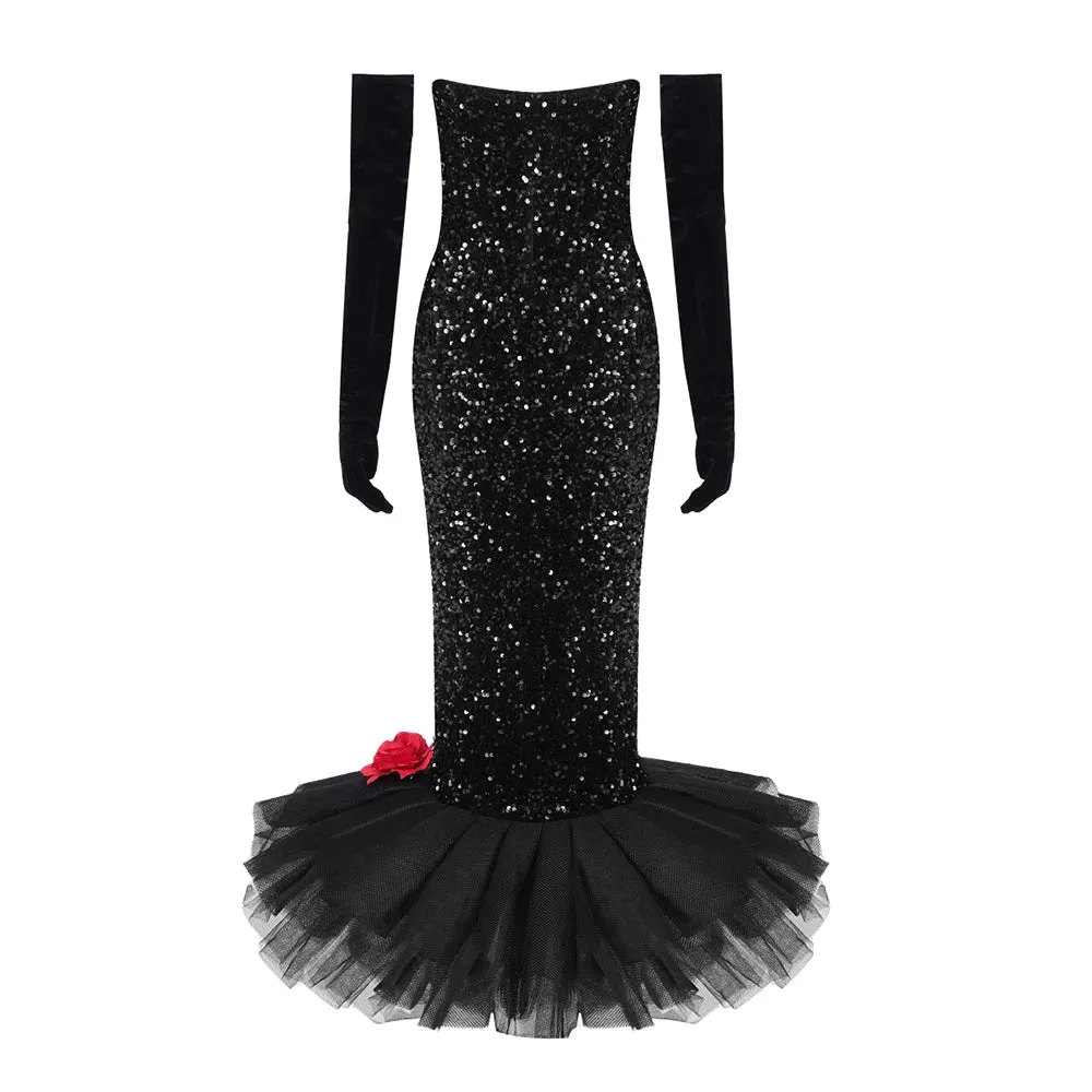 Long Evening Dress - Sleeves Elegant Sequin