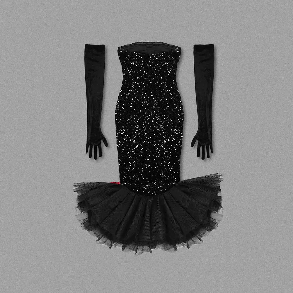 Long Evening Dress - Sleeves Elegant Sequin