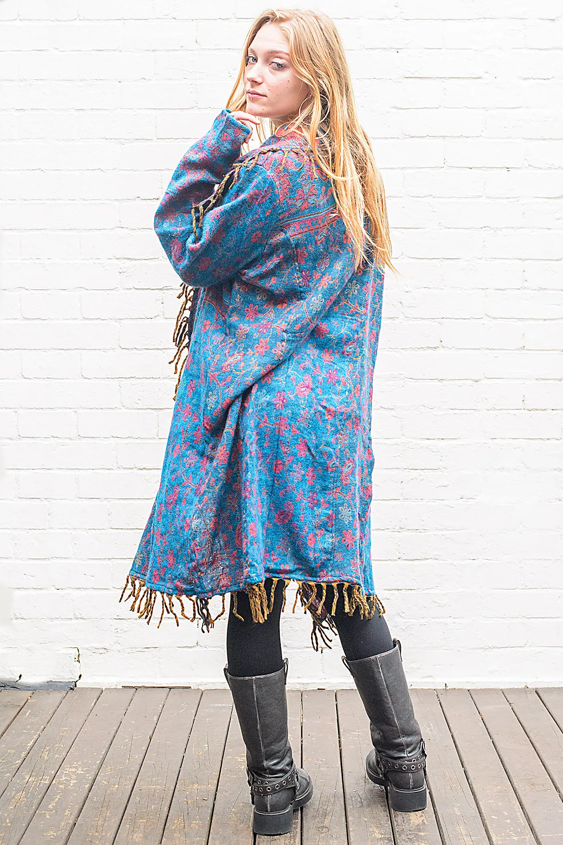 Long Indian Patterned Open Cardigan