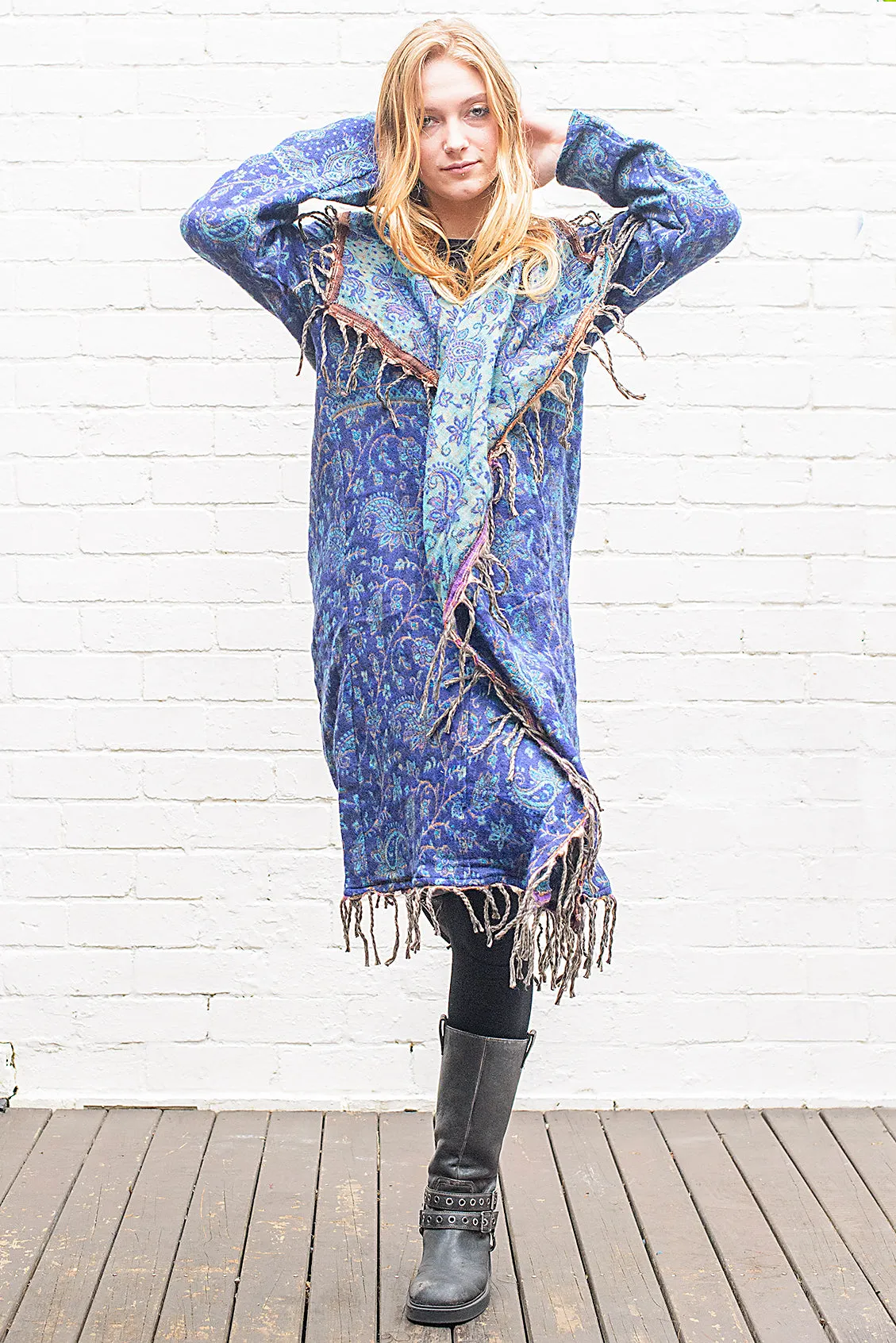 Long Indian Patterned Open Cardigan