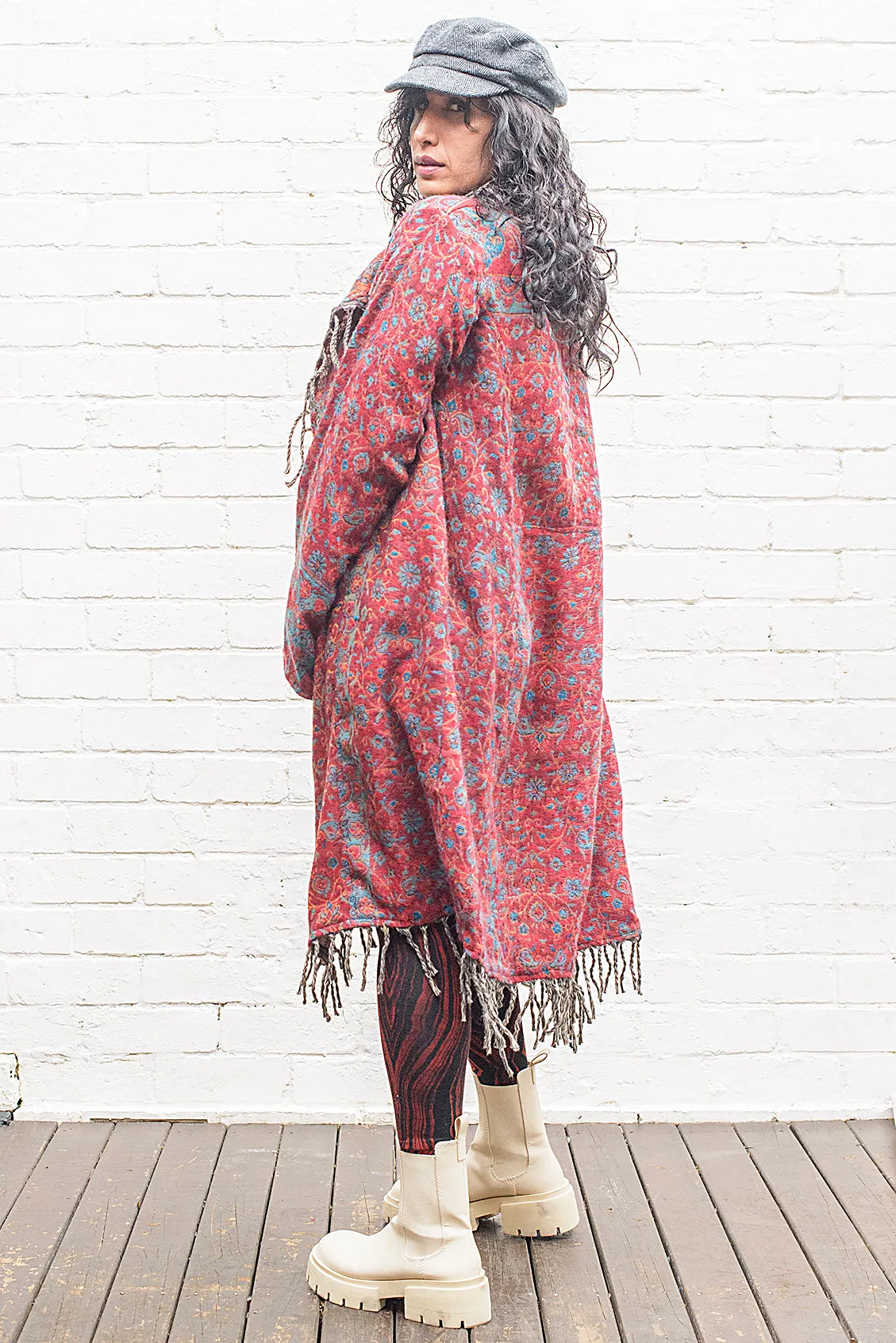Long Indian Patterned Open Cardigan