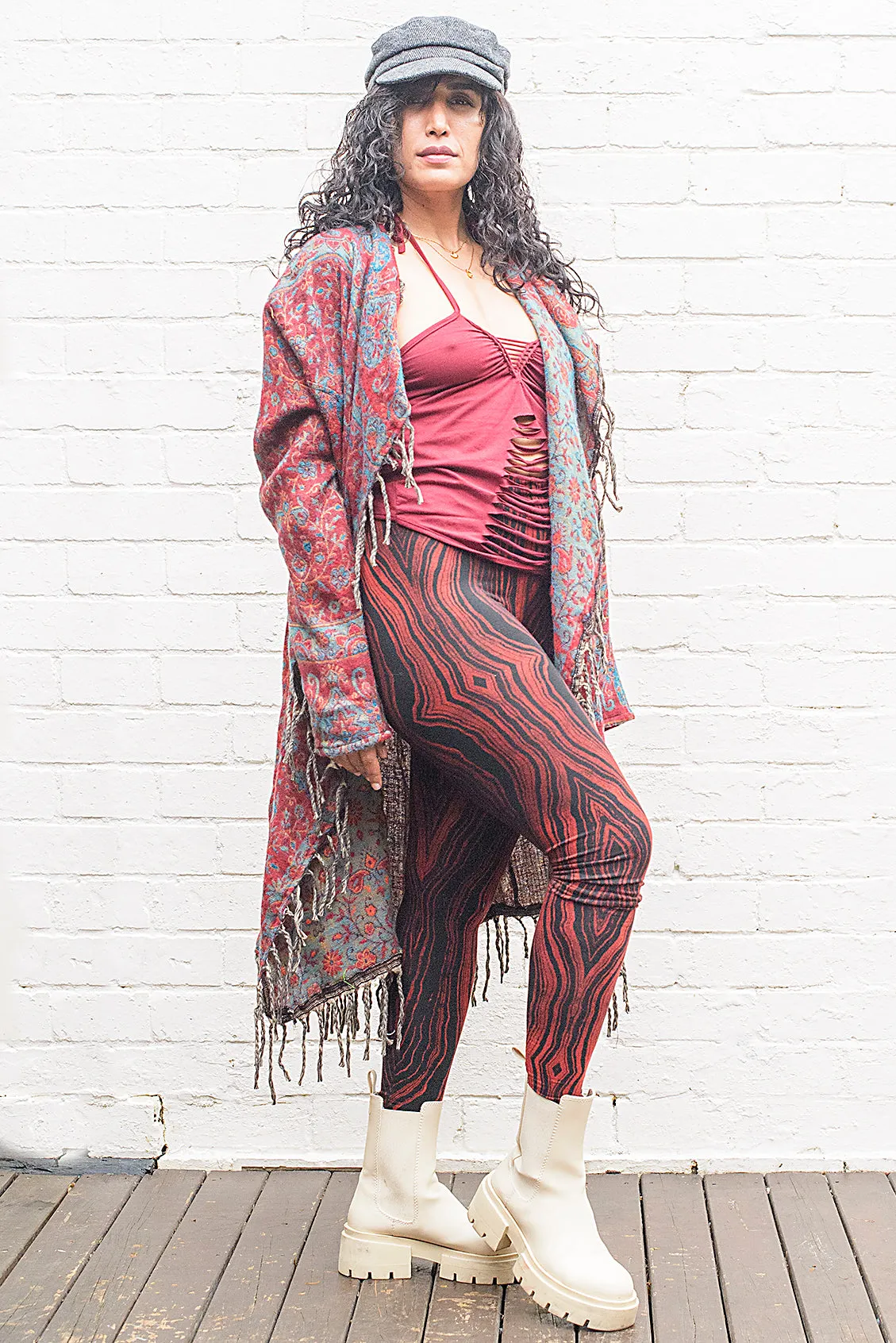 Long Indian Patterned Open Cardigan
