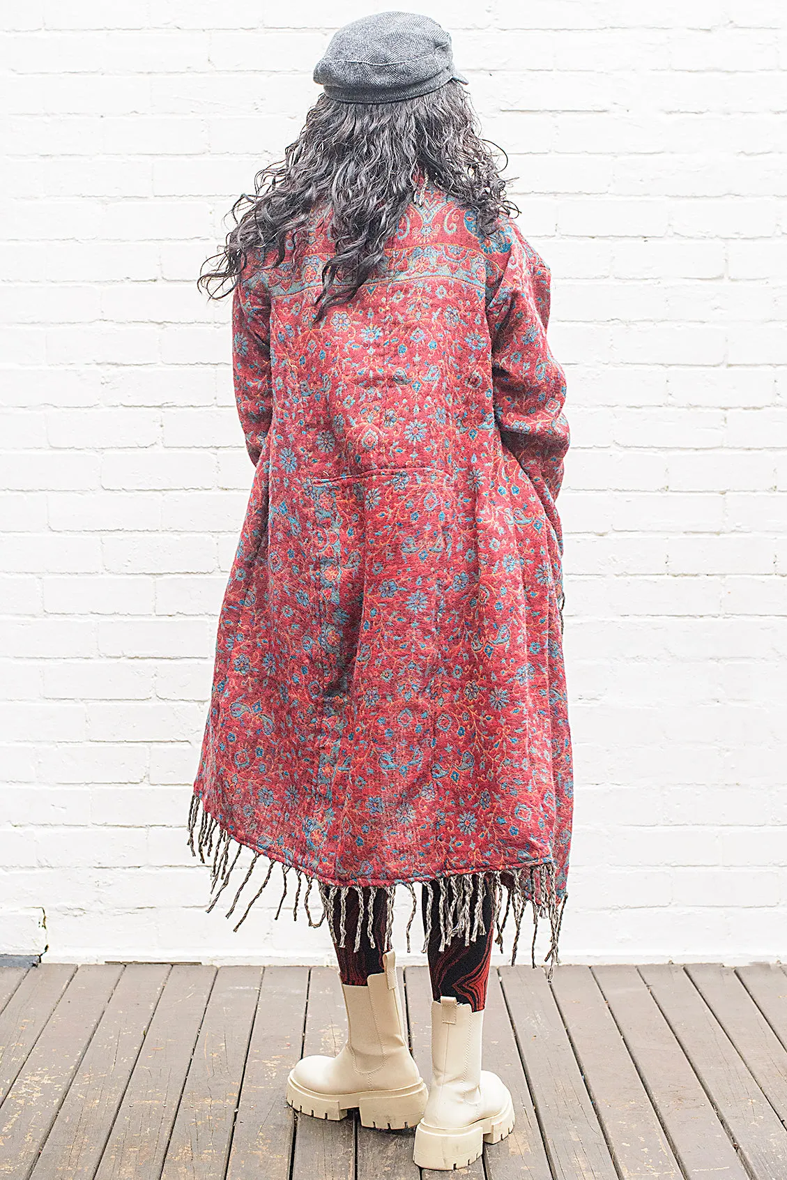 Long Indian Patterned Open Cardigan