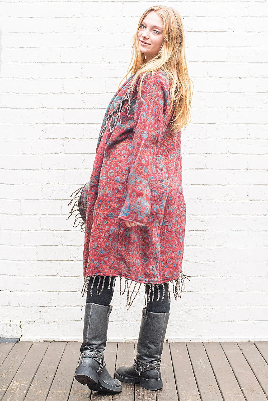 Long Indian Patterned Open Cardigan
